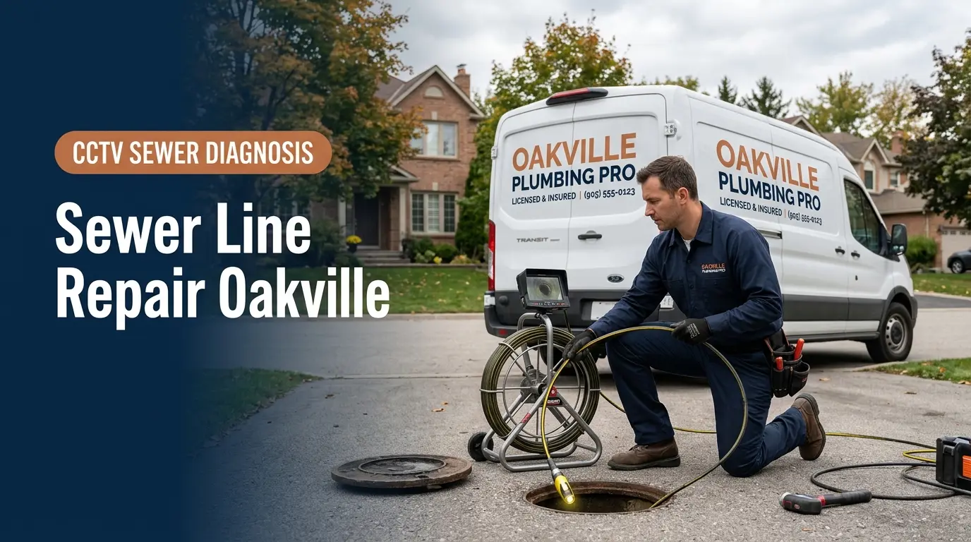 Sewer line repair Oakville — Oakville Plumbing Pro technician running a CCTV sewer camera inspection